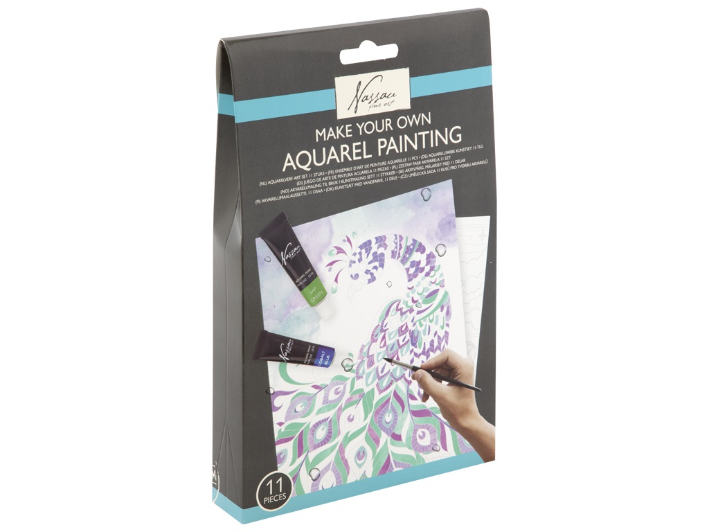 Aquarel paint art set 11 pcs - Animal 3 sheets, 6 aquarel paint, 2 brushes, mixing guide