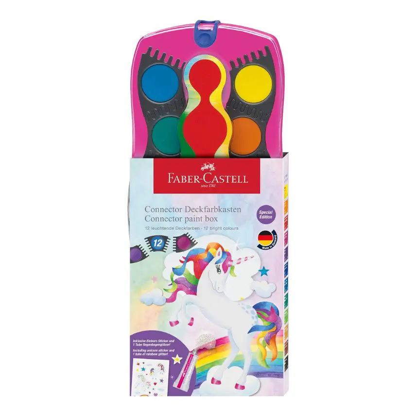 Waterverfdoos Faber-Castell Connector Unicorn 12 kleuren +1 tube wit
