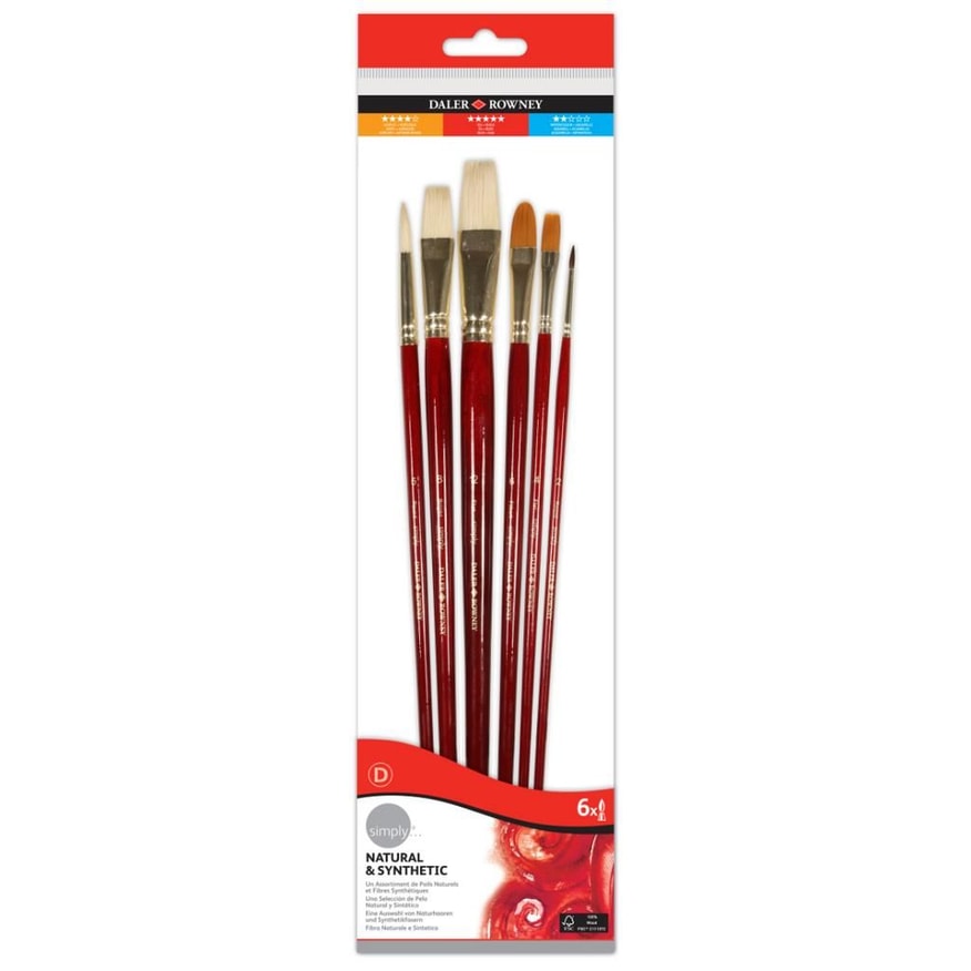 Daler Rowney Simply Oil Brush Natural & Synthetic Long Handle Set (6x Brushes)