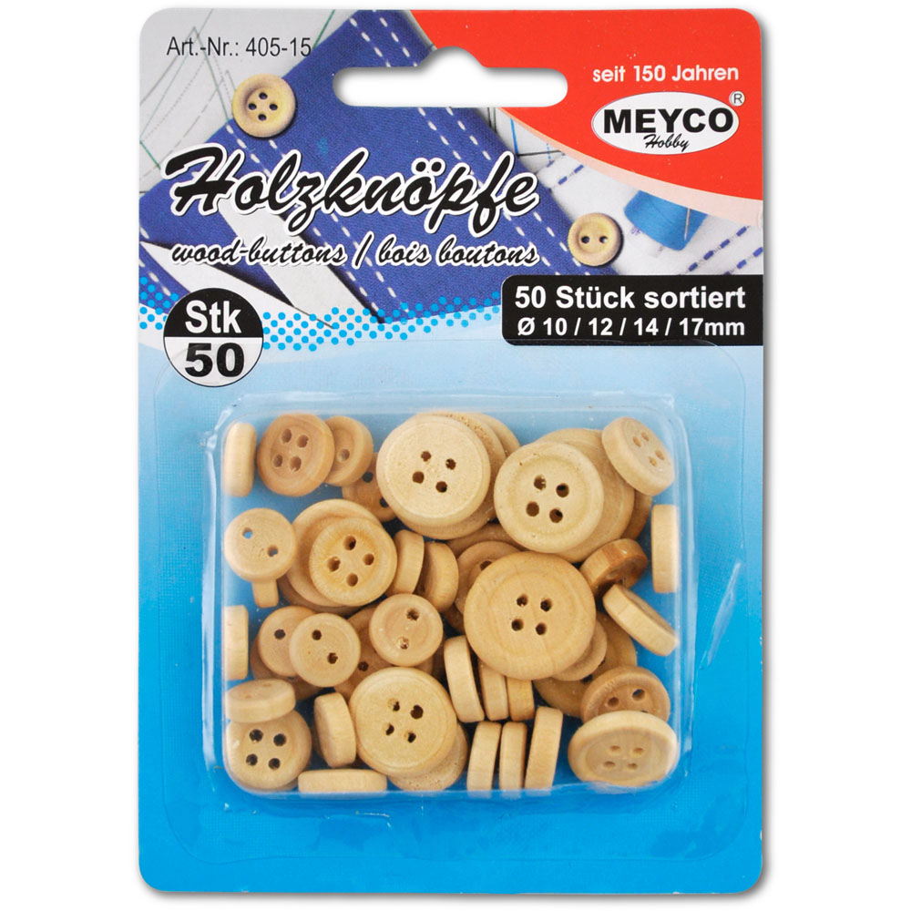 Houten knopjes 10/12/14/17mm, 50 stuks