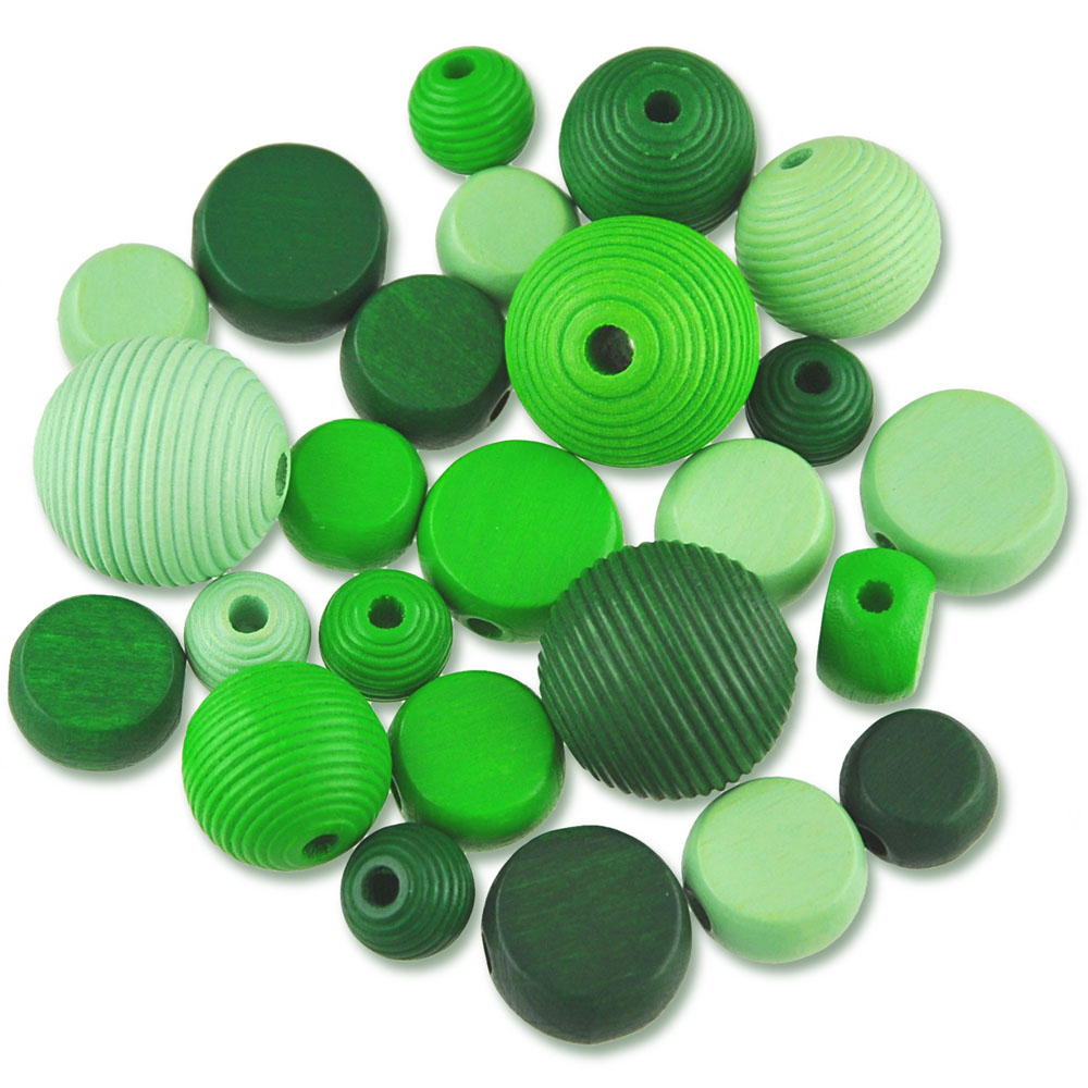 Hout kralen groenmix, 25 stuks