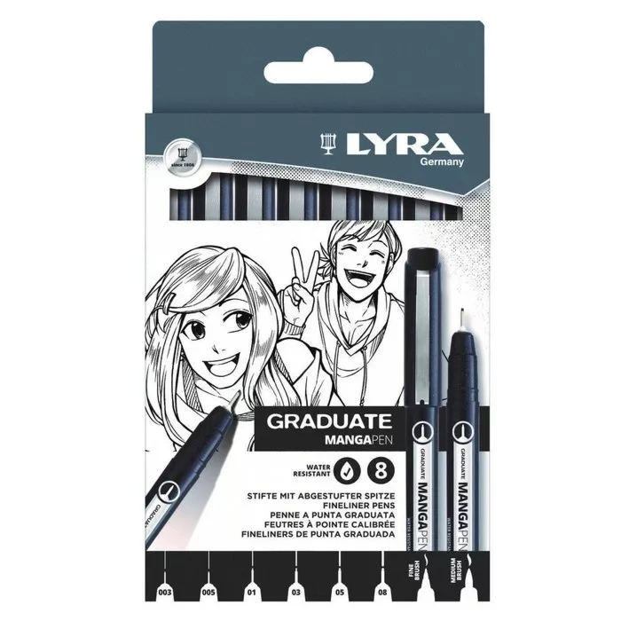 Lyra pennen mangaset zwart 8 stuk