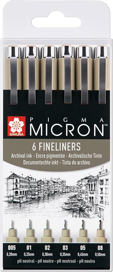 Sakura Pigma Micron Etui 6 Fineliners Zwart