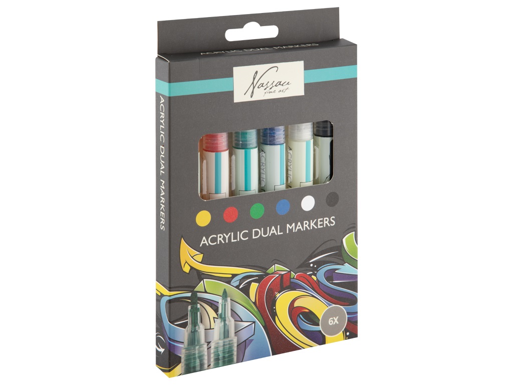 ACRYLIC MARKER SET – Dual Tip – 6 stuks