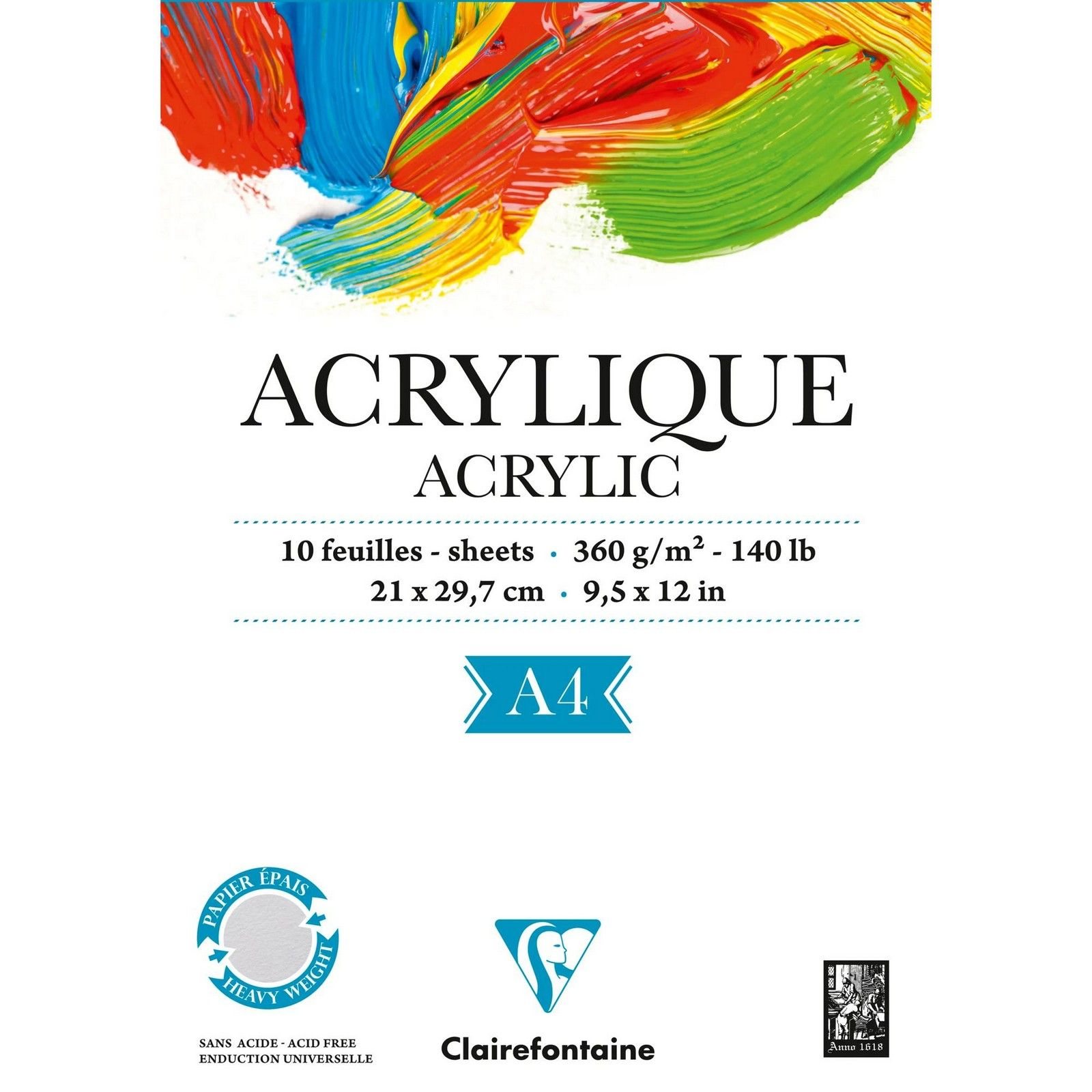 Clairefontaine Acrylic pad DIN 10F sheets 240g
