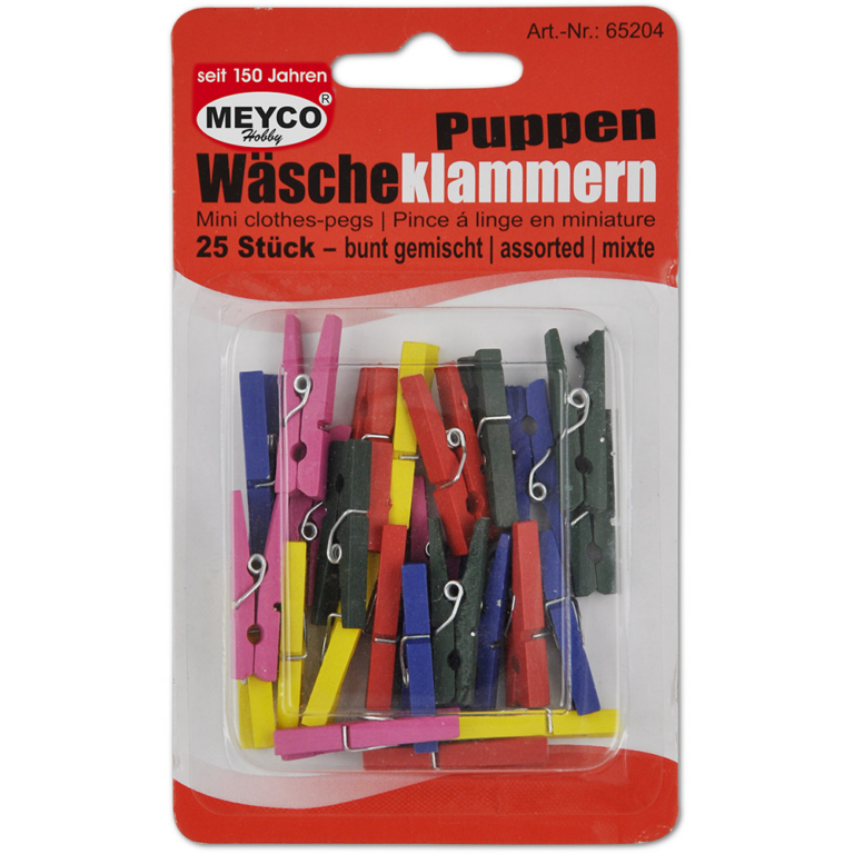 Houten clips mini 25mm, 25 stuks Kleuren