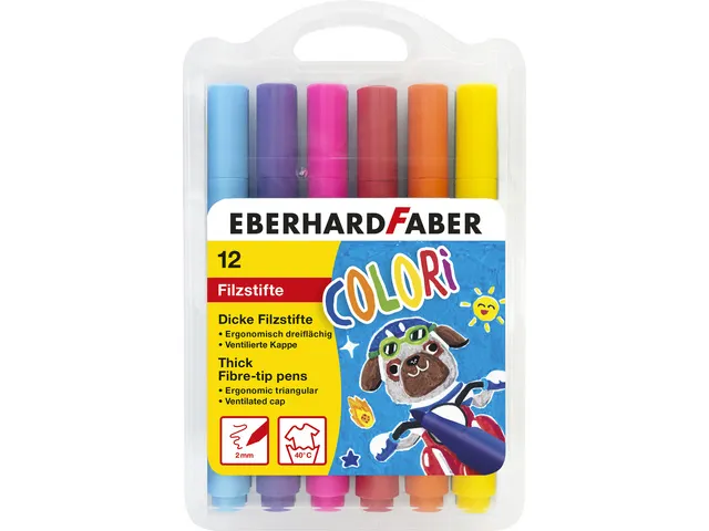 Viltstiften EFA Jumbo 2mm 12 kleuren in kunststof etui
