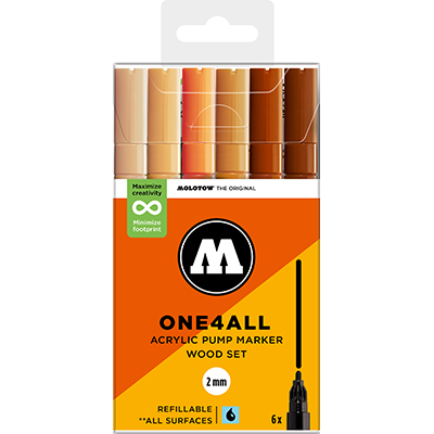 Molotow One4All 2mm Marker Wood Set with 6 Markers
