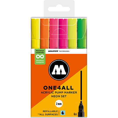 Molotow One4All 2mm Marker Neon Set with 6 Markers