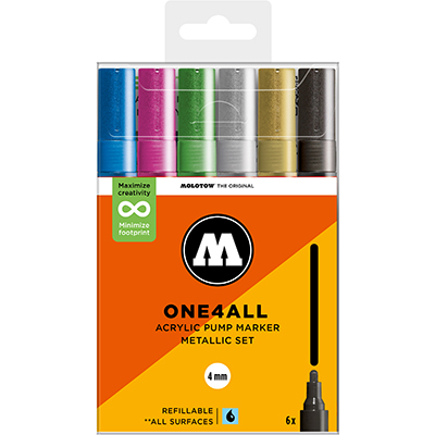 Molotow One4All 4mm Marker Metallic Set – 6-delige acrylmarker set