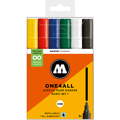 Molotow One4All 4mm Marker Basic Set – 6-delige Acrylmarker set