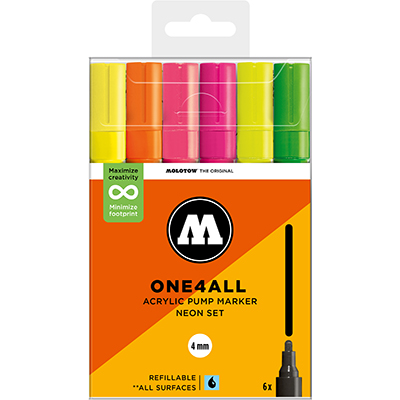 Molotow One4All 4mm Marker Neon Set – 6-delige acrylmarker set