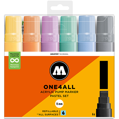 Molotow One4All 15mm Marker Pastel Set – 6-delige brede acrylmarker set