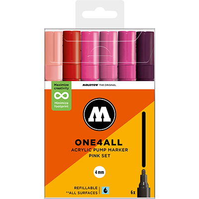 Molotow One4All 4mm Marker Pink Set – 6-delige acrylmarker set