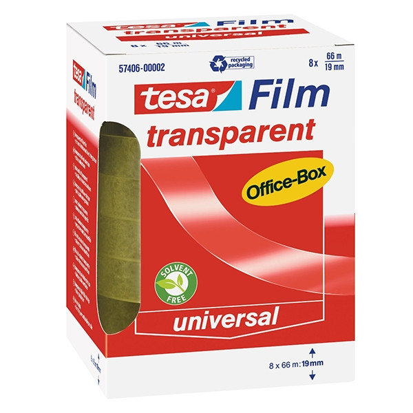 Plakband Tesa transparant 66 m x 19 mm doos 8 stuks