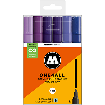 Molotow One4All 4mm Marker Violet Set – 6-delige acrylmarker set