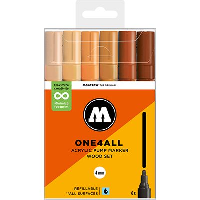 Molotow One4All 4mm Marker Wood Set – 6-delige acrylmarker set