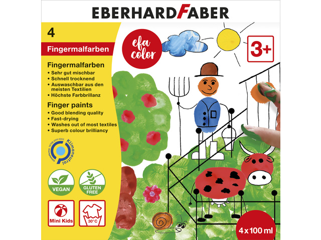 Vingerverf EFA 100ml assorti geel, rood, blauw, groen