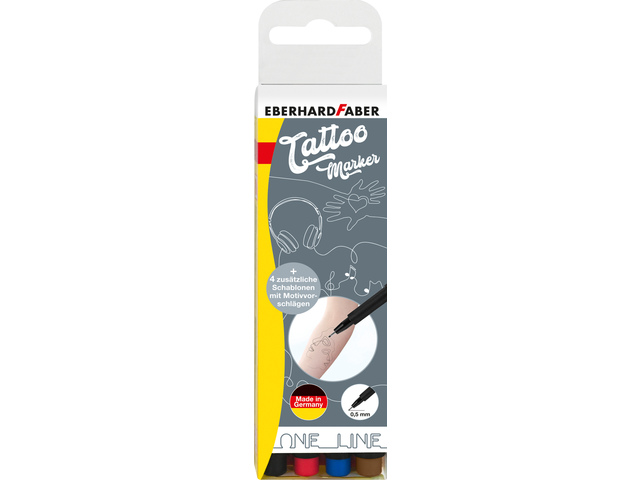 Tattoo stift EFA 4 st.0.5mm en 4in sjablonen 4 kleuren
