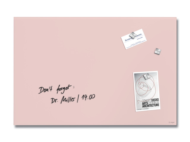 Glasmagneetbord Sigel mat rose 600x400mm 3magn.+bevestigingsm
