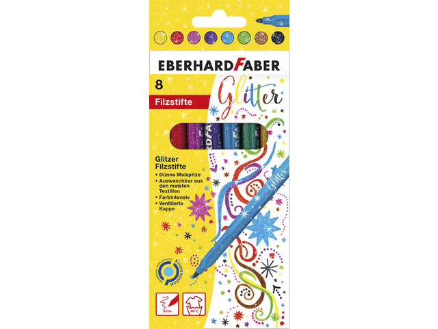 Viltstiften EFA glitter assorti etui à 8st. uitwasbaar