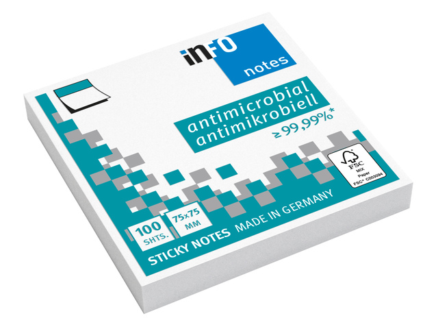 Info Notes 75x75mm hygienic antimicrobieel 100vel wit FSC