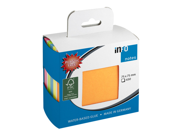 Info notes 75x75mm kubus 450 blaadjes, mix 6 kleuren, FSC,