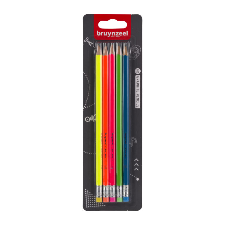 Bruynzeel Grafietpotlodenset neon | 5 HB potloden met gum