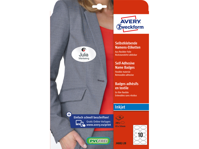 Naambadge zelfkl. Zweckform ovaal 85x50mm wit afneembaar - AV-J4882-20
