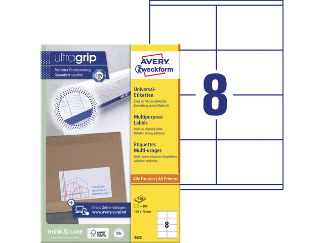 Etiket Avery ILK 105x70mm wit doos 100 vel 8 et. per vel