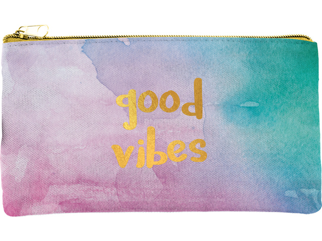 Etui roze-blauw plat GOOD VIBES 21 x 12 cm
