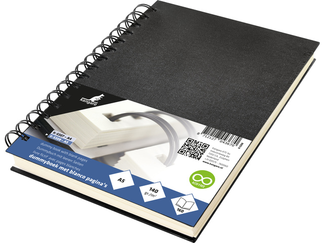Dummyboek Kangaro A5 blanco wire-o, zwart linnen kaft