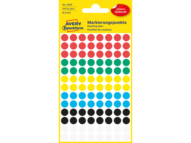 Etiket Zweckform 8mm rond assorti blister a 416 et. 6 kl