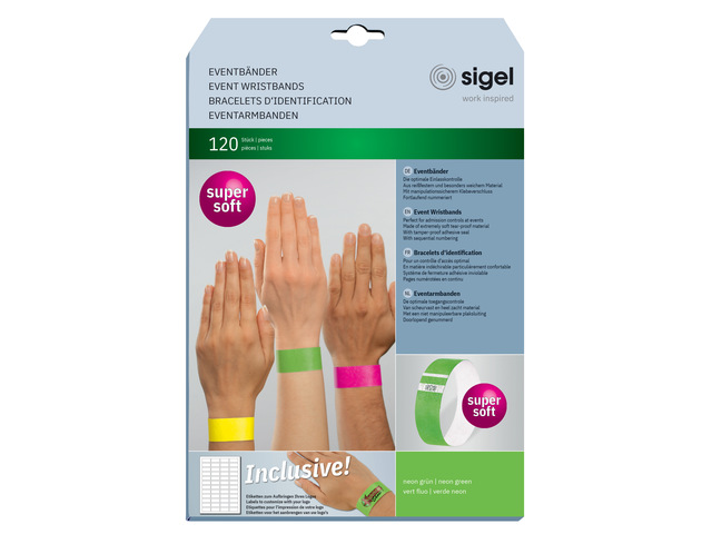 Evenementenbandjes Sigel super soft 255x25mm neongroen