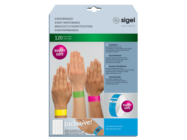 Evenementenbandjes Sigel super soft 255x25mm neonblauw