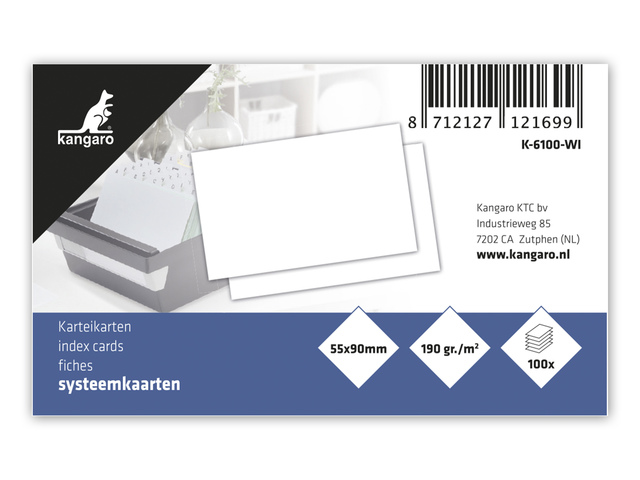 Systeemkaart Kangaro 55x90mm blanco 190 grams pak a 100 vel