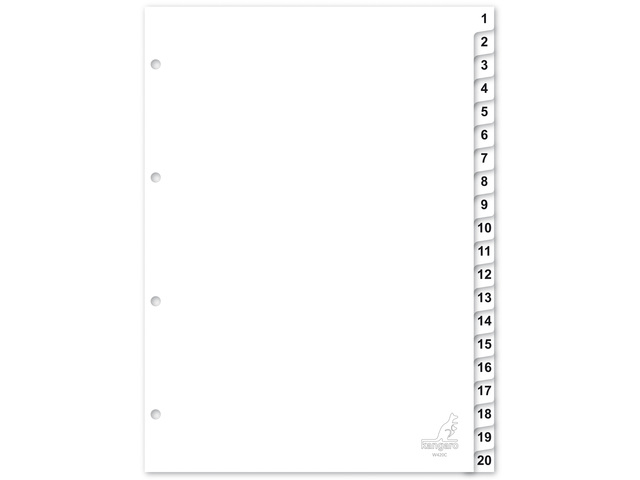 Tabblad Kangaro A4 cijfers PP 120 micron 4r. 20dlg wit