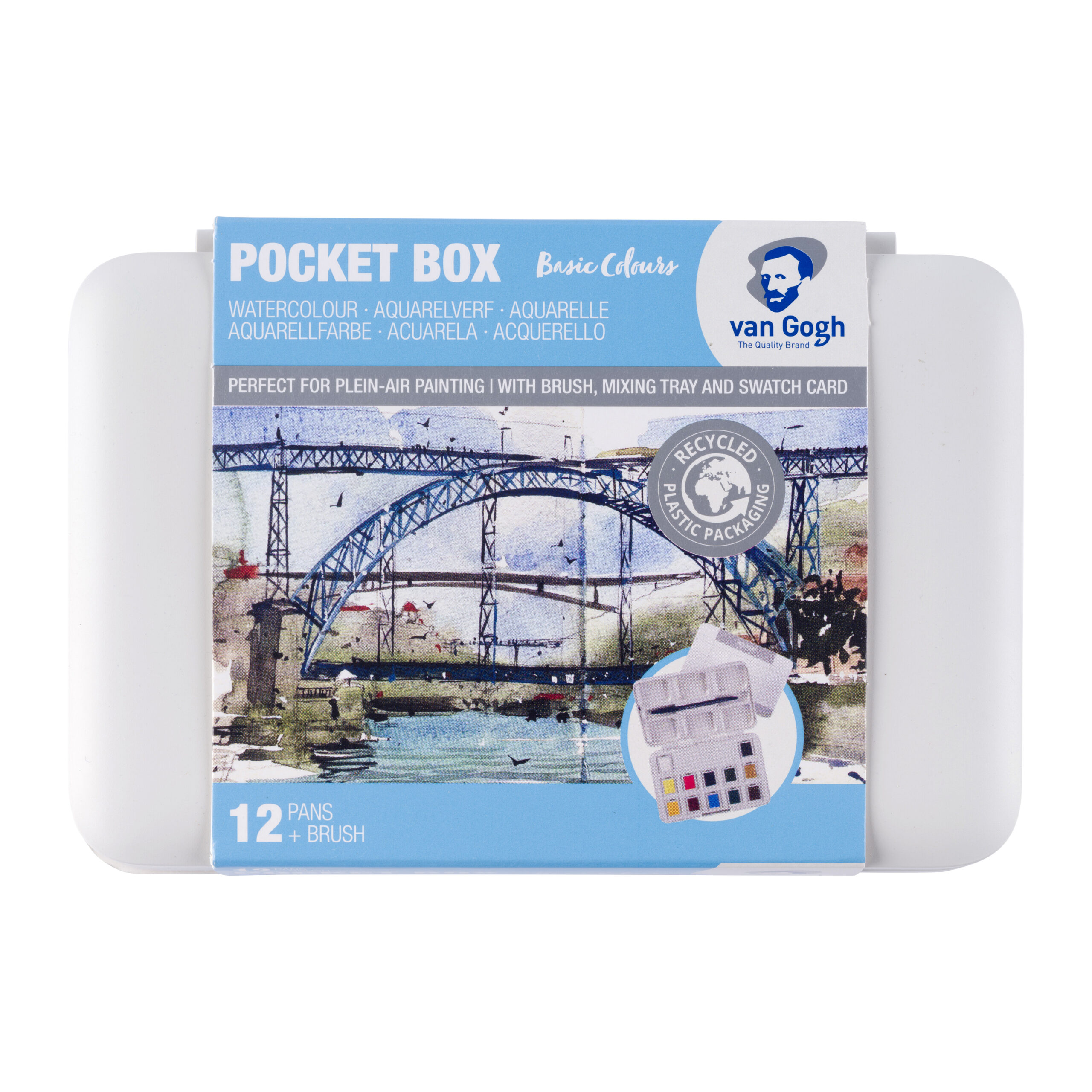 Van Gogh Aquarelverf pocket box Basic Colours met 12 kleuren in halve Napjes