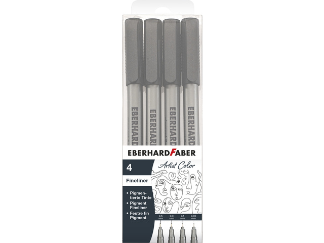 Pigment Fineliner EFA 4st. in etui zwart, 0.05,0.1,0.3 en
