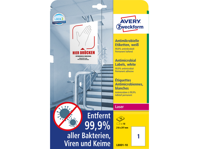 Bedrukbaar antimic. etiket Zweckform 210x297mm, wit