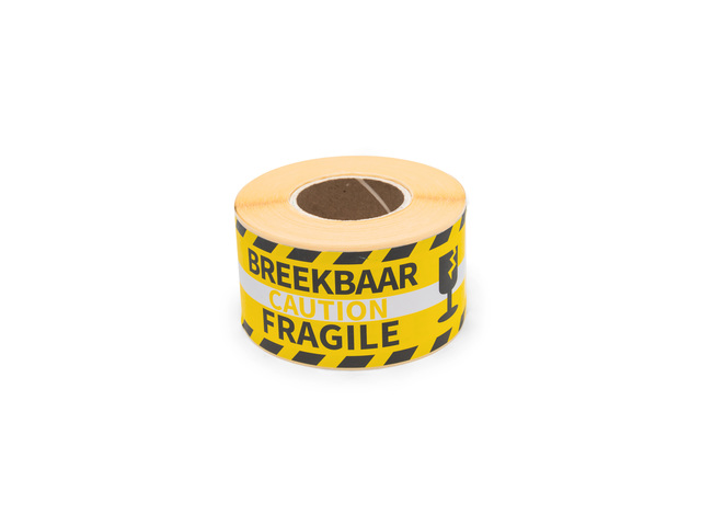 Gevaaretiket Raadhuis 46x125mm rol 250 stuks Fragile caution