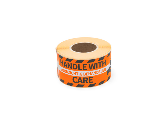 Gevaaretiket Raadhuis 46x125mm rol 250 stuks Handle with care