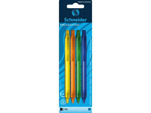 Balpen SchneiderFave assorti 4 stuks op blister