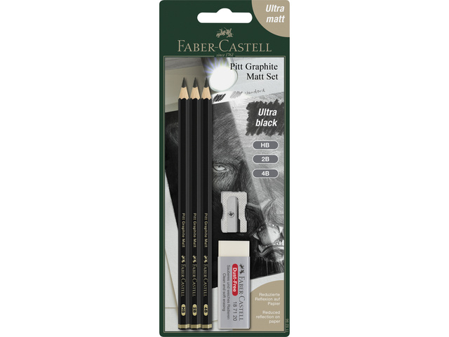 Grafietpotlood FC Pitt Mat set 3 potl. HB,2B,4B, 1 gum,