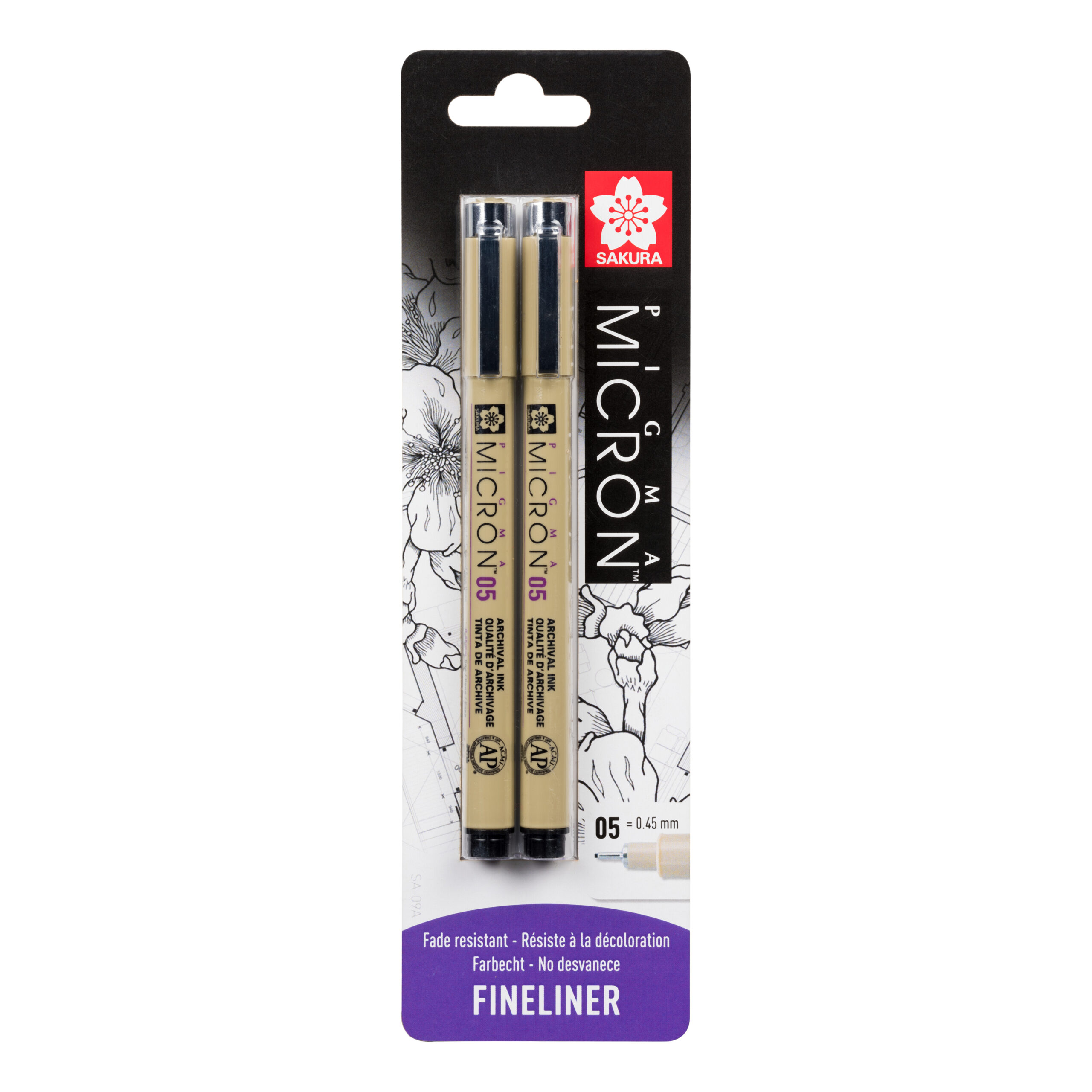 Sakura Blisterkaart Pigma Micron 05 0,45 mm Zwart, 2 stuks