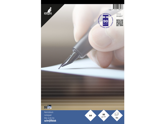 Schrijfblok Kangaro 90gr A4 gelinieerd, 50 vel
