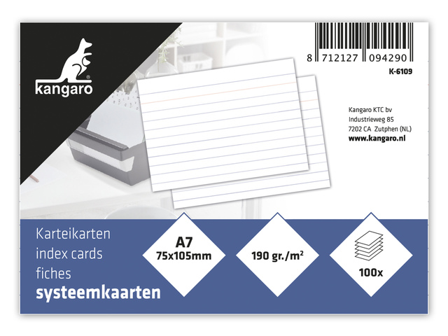 Systeemkaart Kangaro A7 75x105mm lijn 190 grams pak a