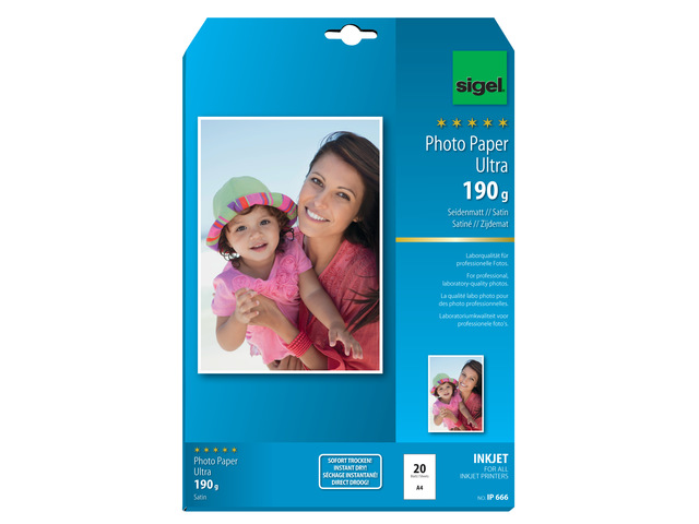 Inkjetfotopapier Sigel A4 Ultra 190grs superwit 20 vel z