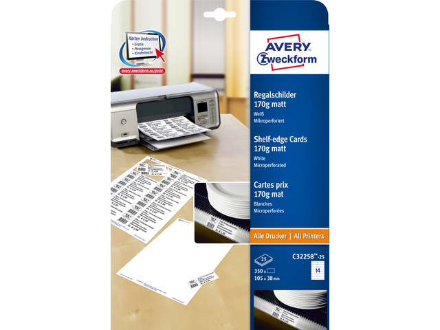 Schapkaarten Avery 105x38mm 170gr wit doos 25 vel 14 krt p