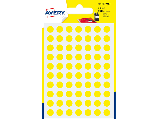 Etiket Avery 8mm rond blister 490st geel